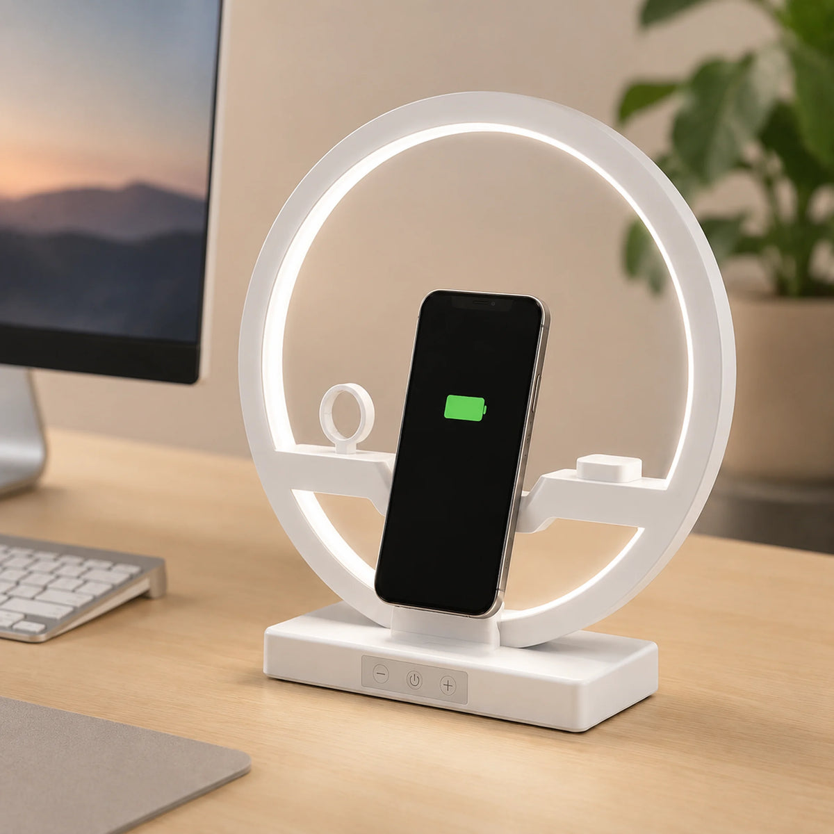 Touch-control area on the circular multi-device charging station.