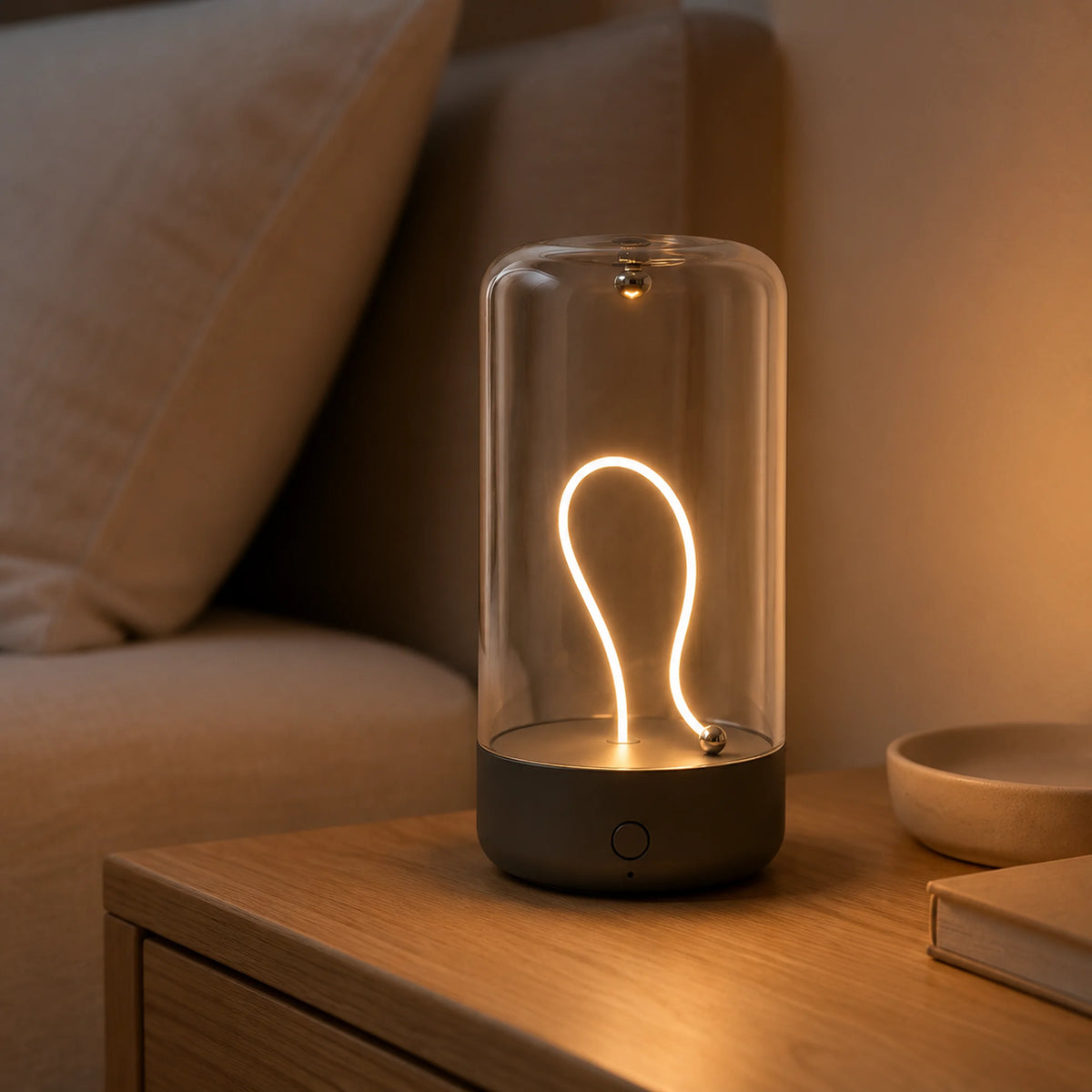 Touch-control surface on the small round magnetic lamp.