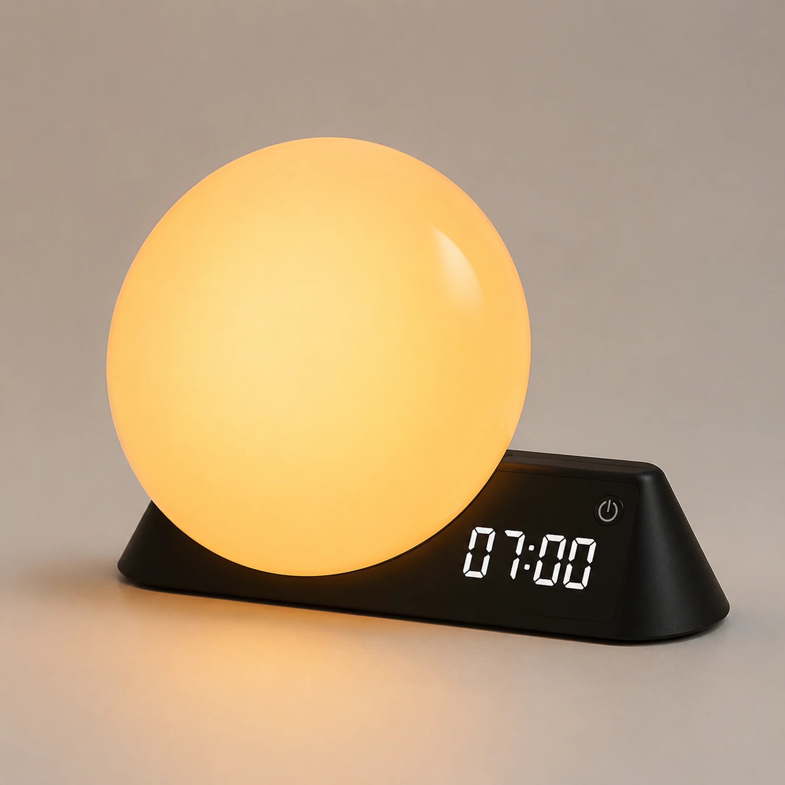 Black HXD02 bedside lamp showing a colorful light scene.