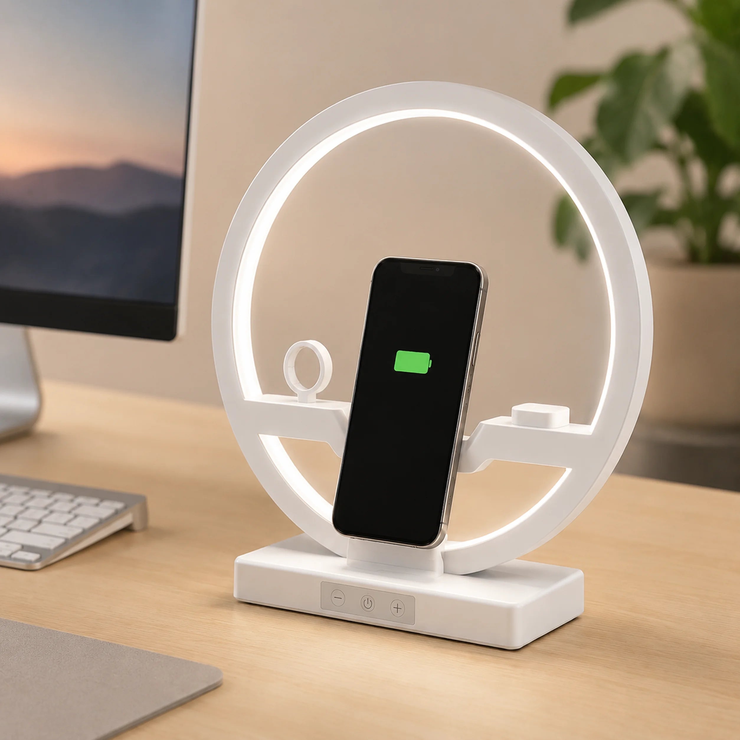 Touch-control area on the circular multi-device charging station.