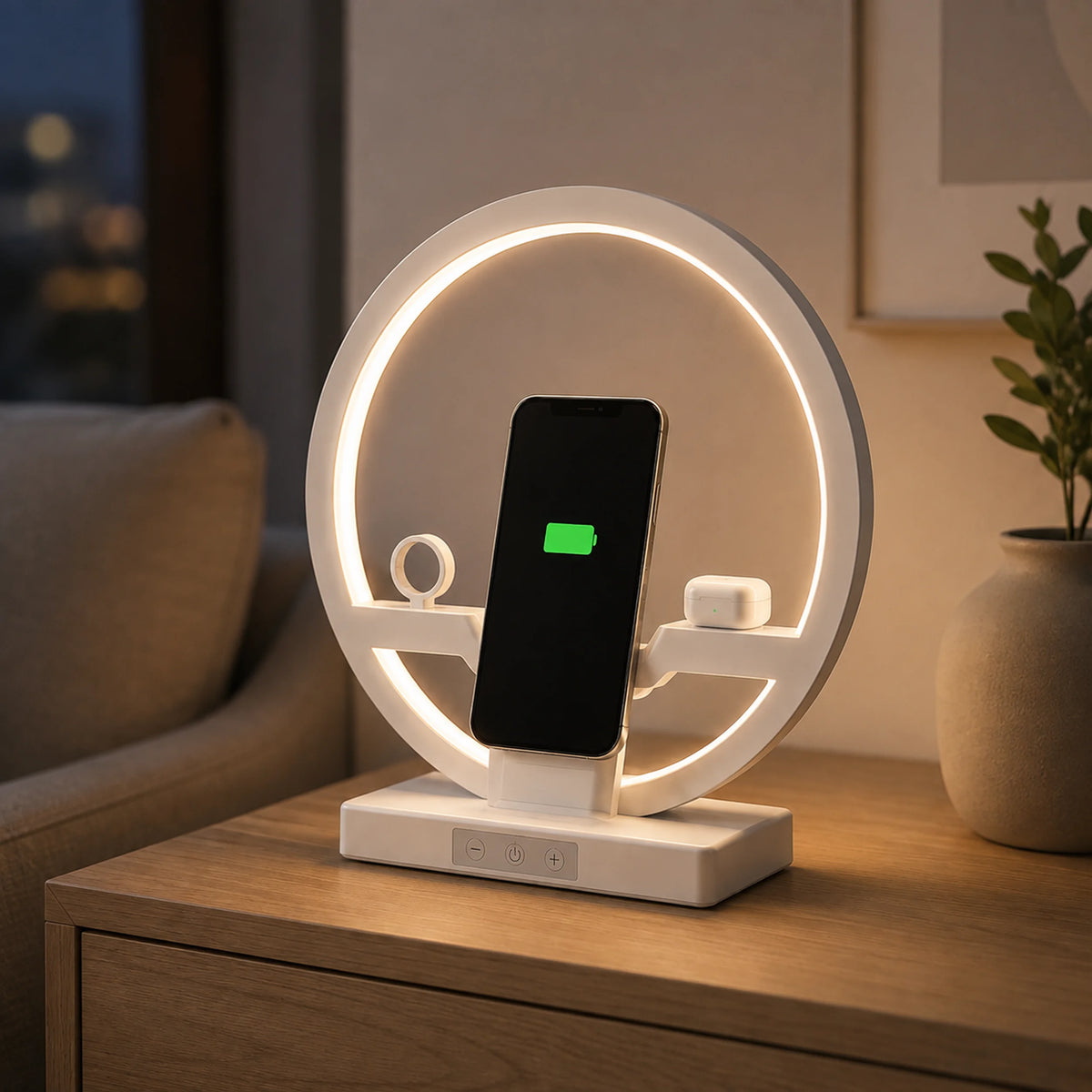 Charge Circle 3-in-1 charging dock with an illuminated ring lamp.