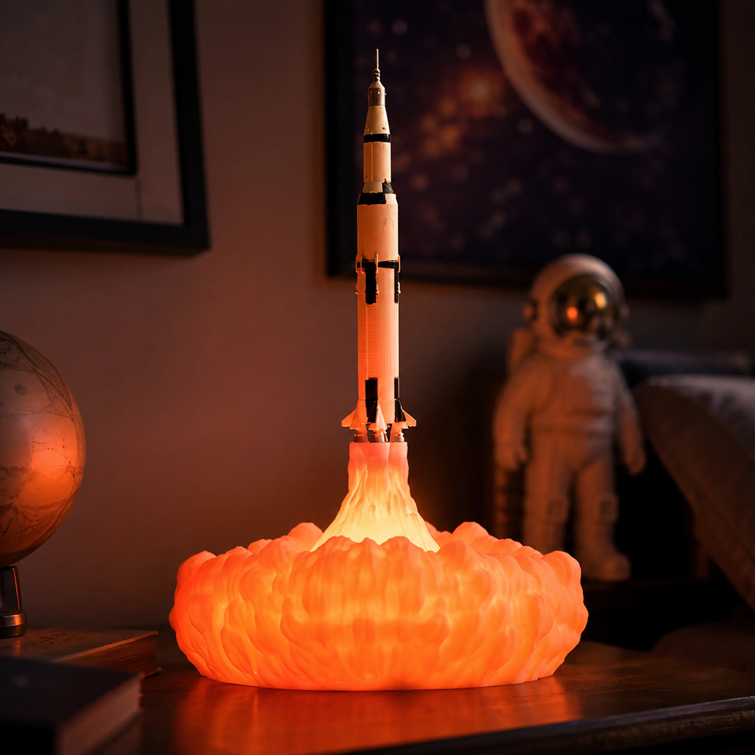 Launch Flame Dec-04 rocket night light with an illuminated exhaust plume.