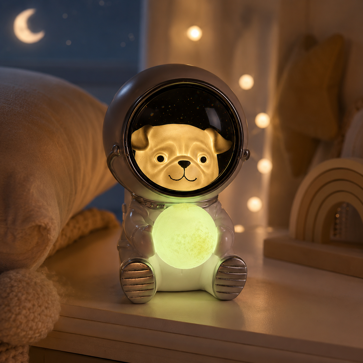 Cosmic Critter 1080-12 astronaut-animal figure with an illuminated moon.