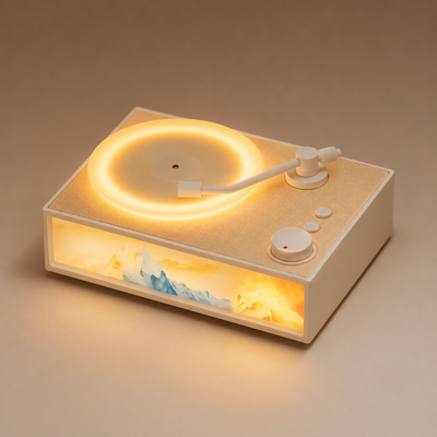 Rosemary Spin X19 Bluetooth speaker styled like a miniature record player.