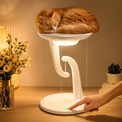 Touch-controlled lamp glowing with neutral-warm white light.