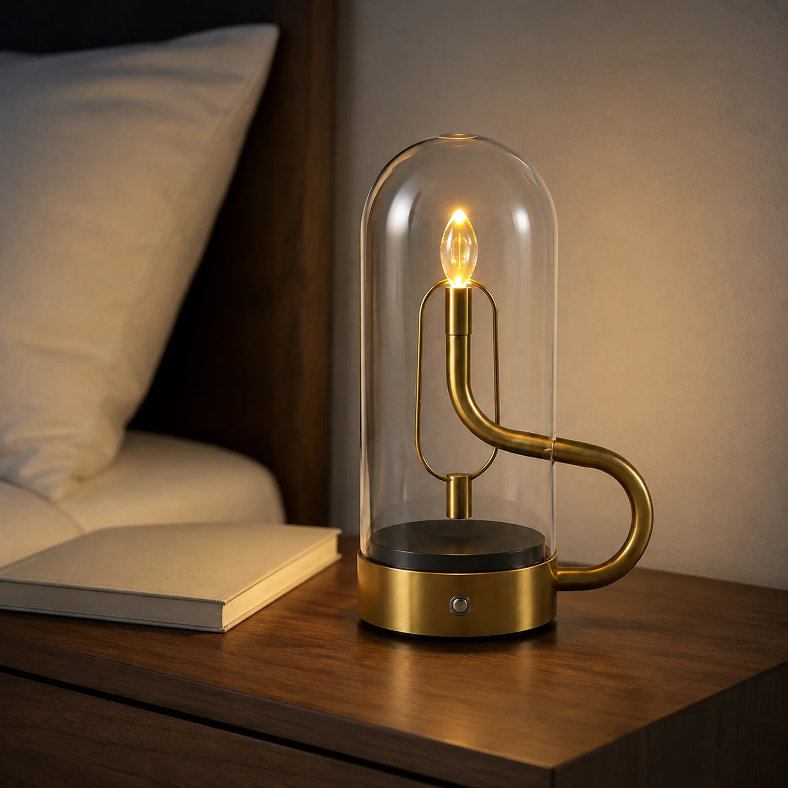 Ember Dome shown at low brightness on a side table.