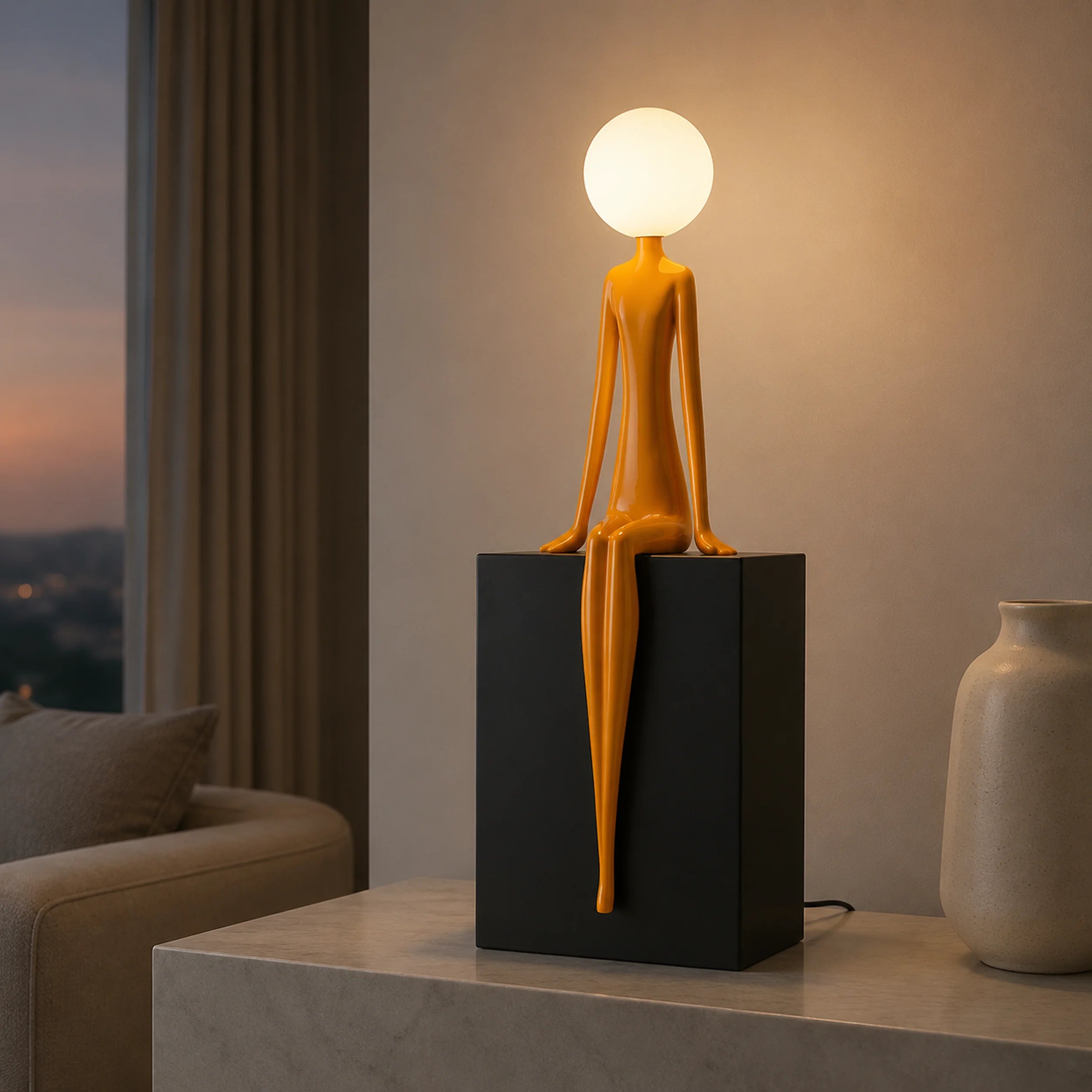 LT049 statue lamp placed in a modern lounge interior.