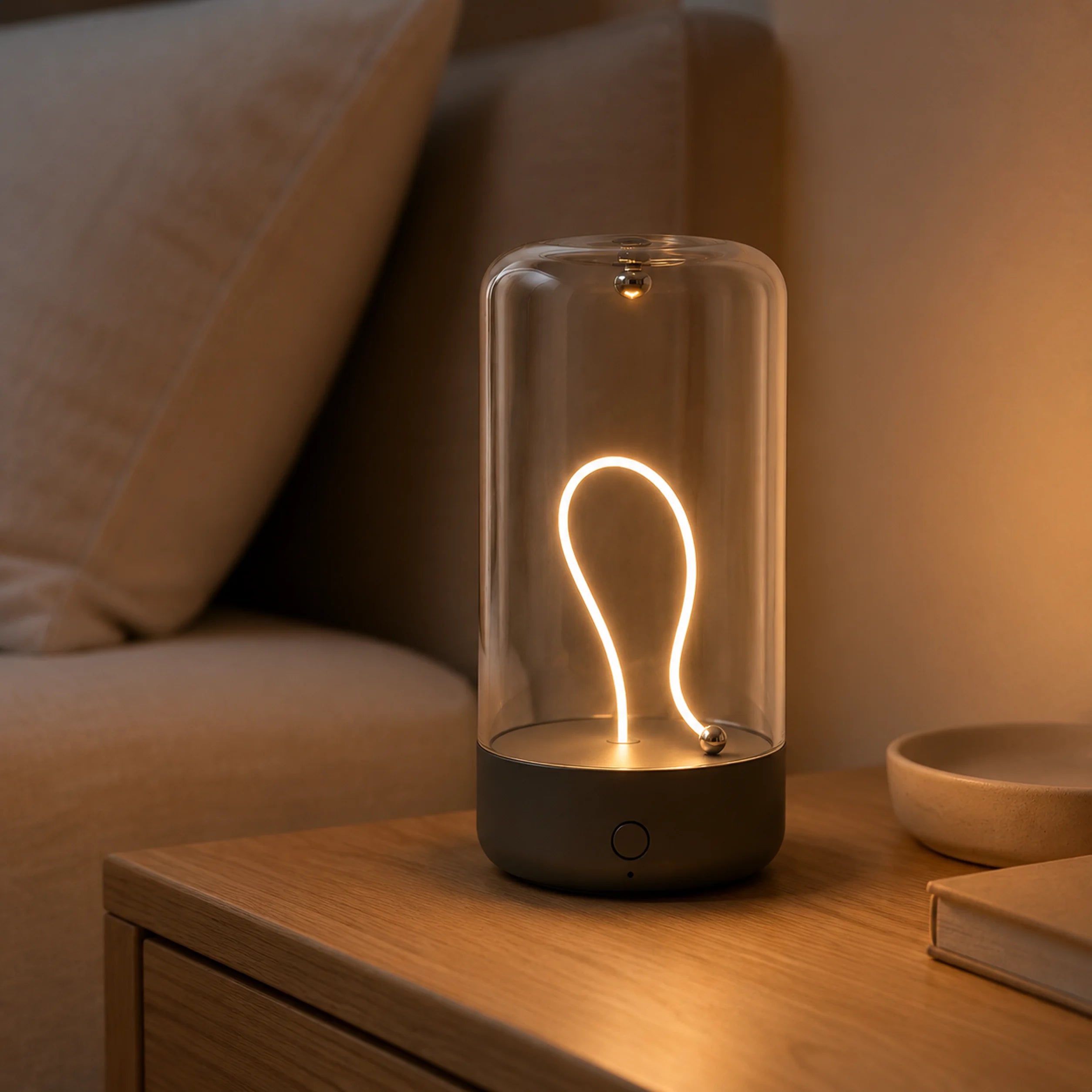 Touch-control surface on the small round magnetic lamp.