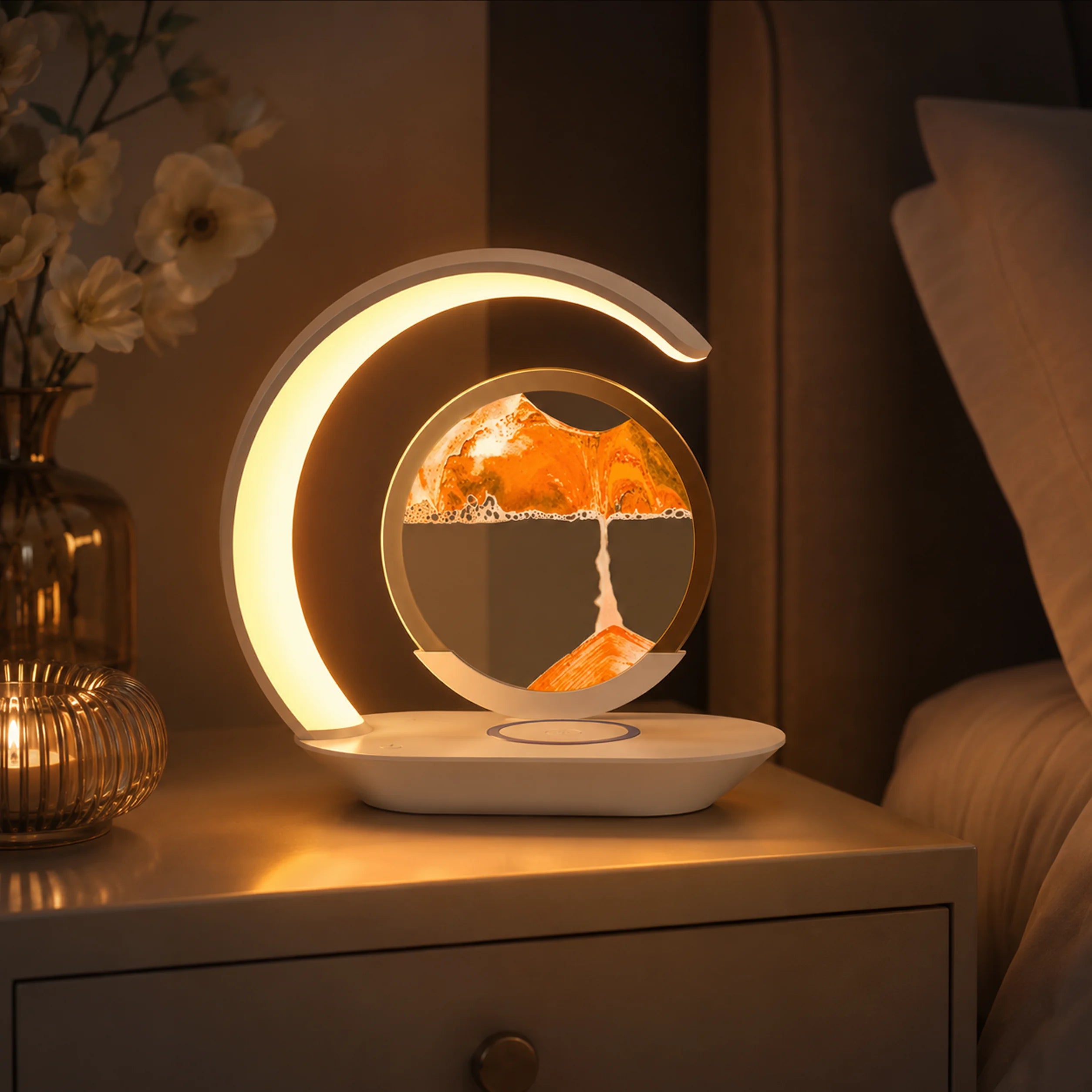 Sandrift quicksand RGB desk lamp with a flowing decorative panel.