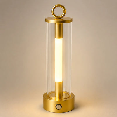 Touch control on the top of the slim cordless lamp.