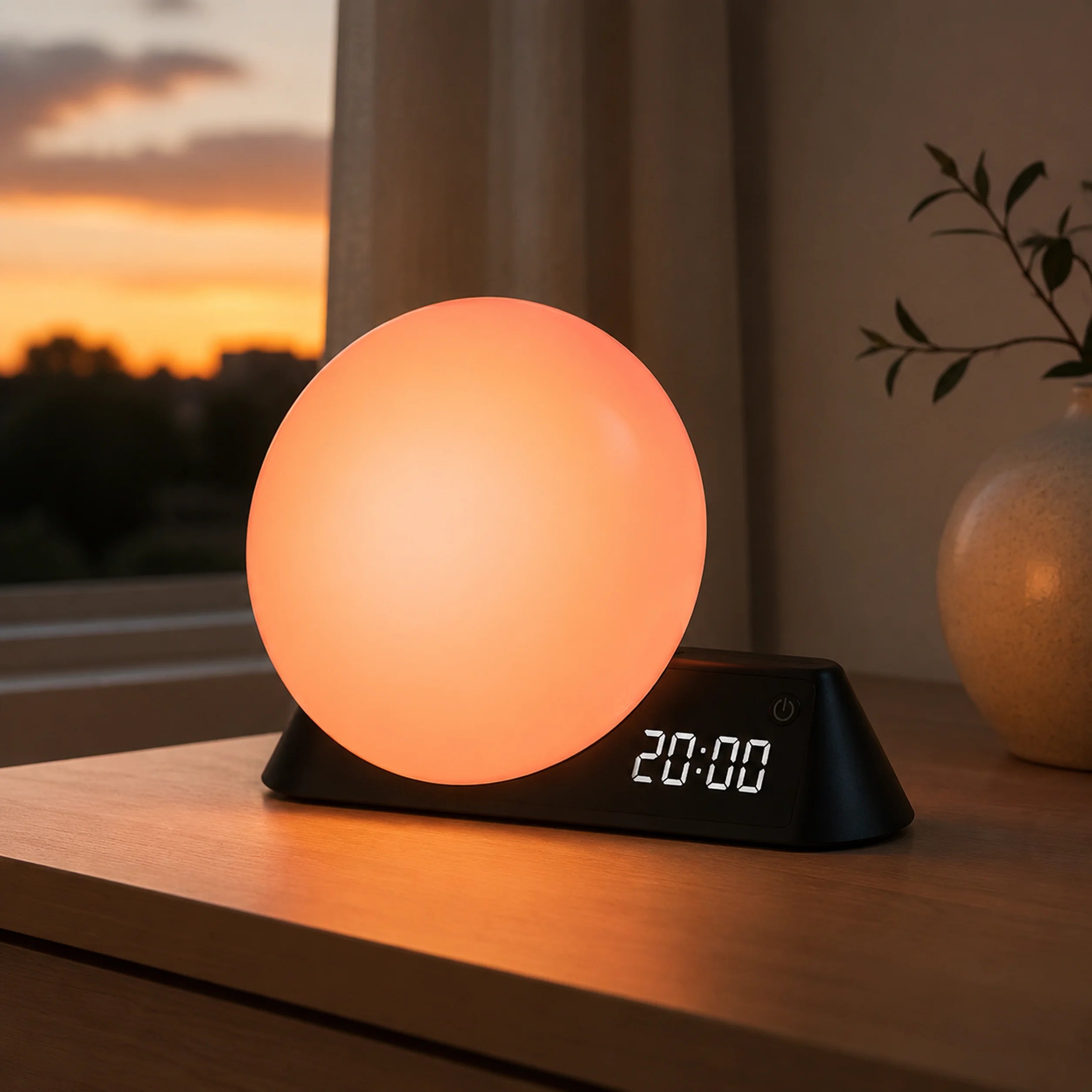Daybreak Studio HXD02 smart wake-up light with a wide digital clock display.