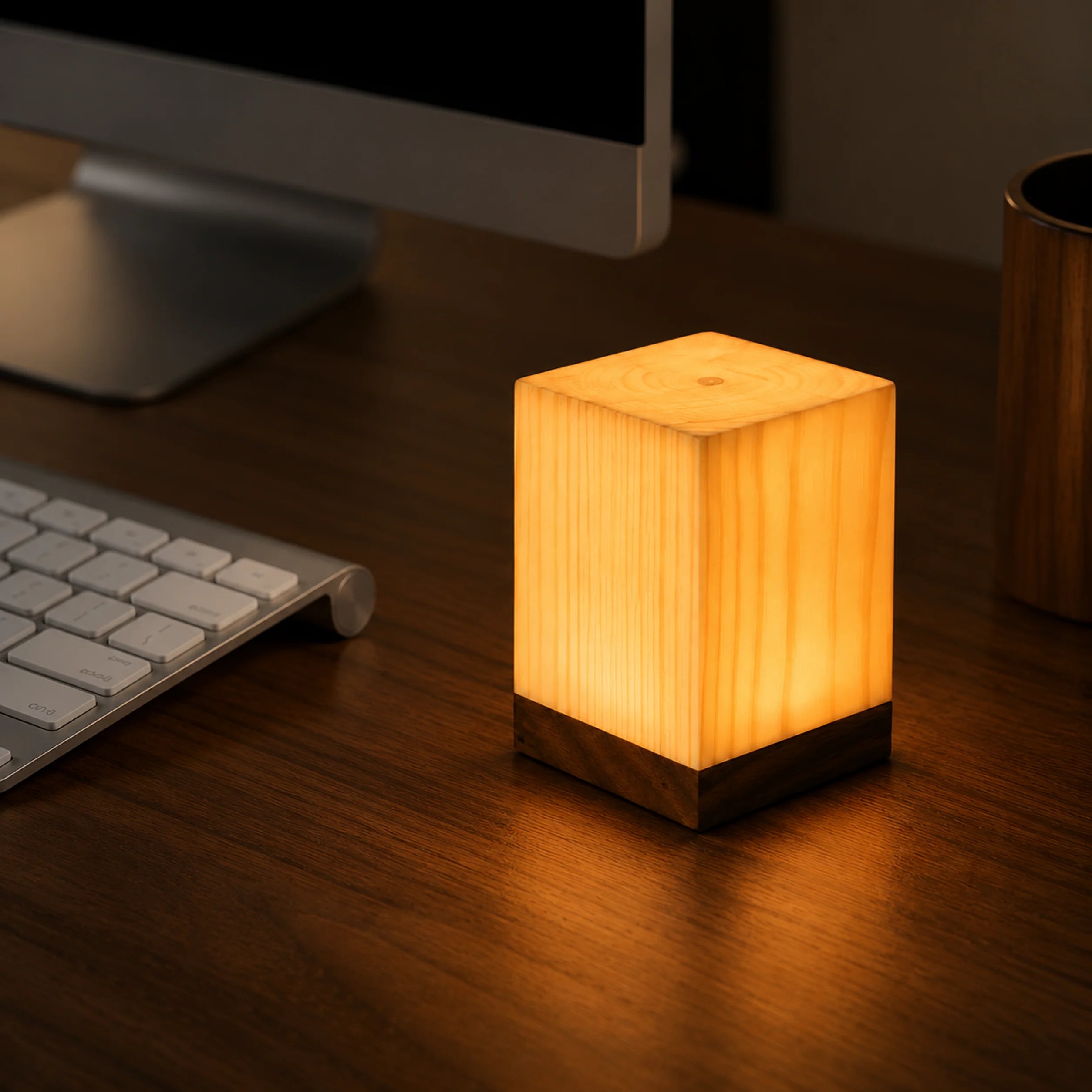 Color Grain JSB-02 night light with a wood-grain base and colorful glowing top.