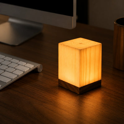 Color Grain JSB-02 night light with a wood-grain base and colorful glowing top.