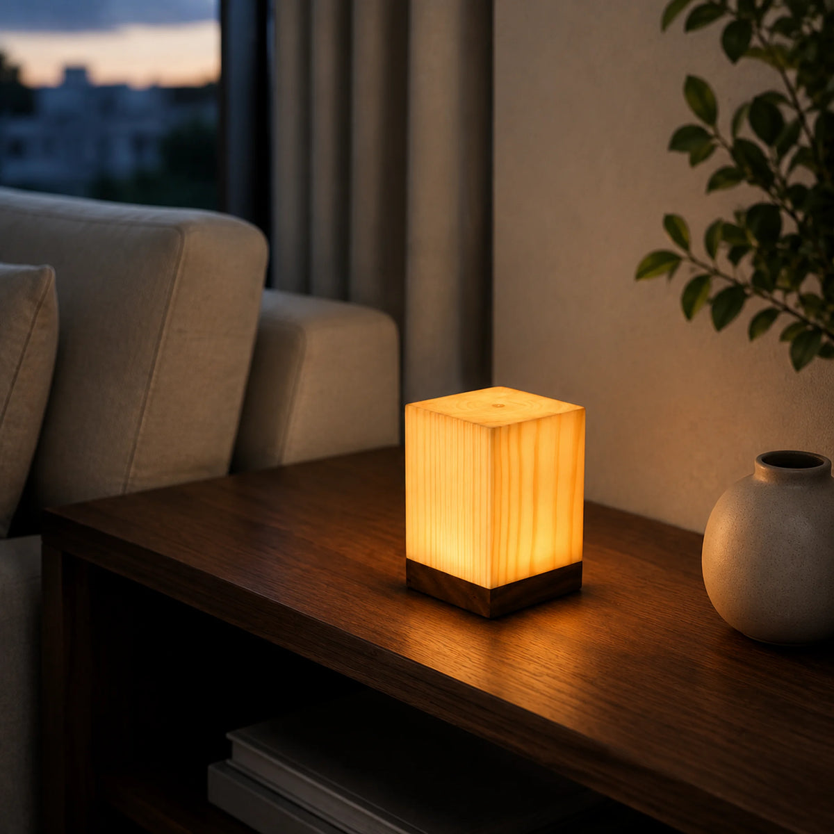 Compact rechargeable lamp showing a smooth color-gradient effect.