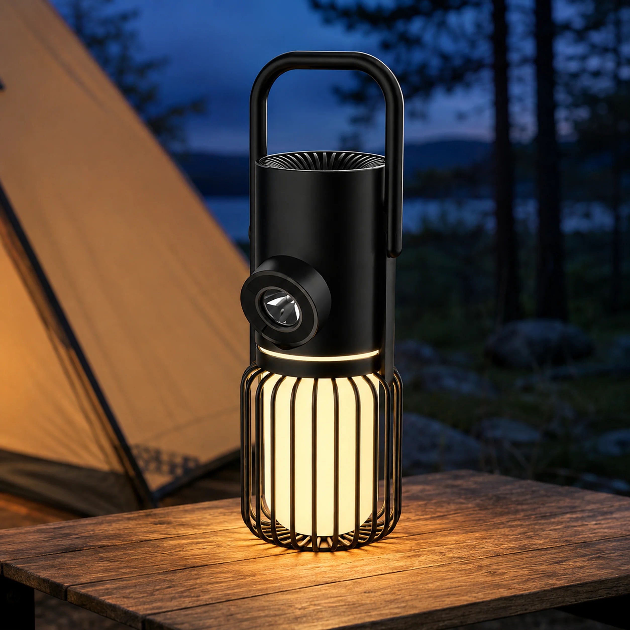 Trail Station X18 camping lantern with RGB light and a tall carry-friendly body.